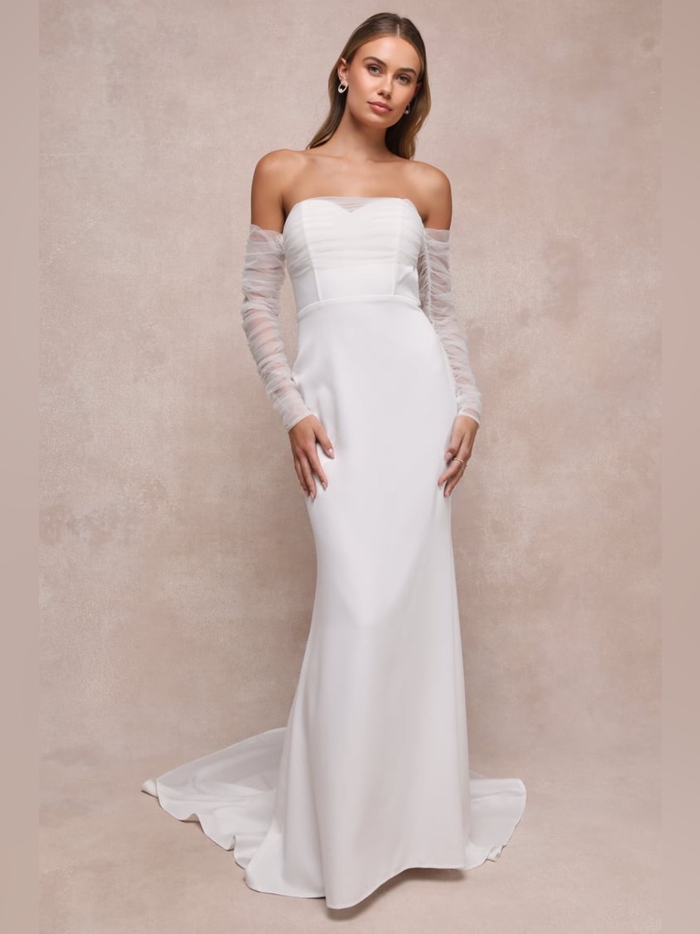 Lulus Eternal Bliss White Tulle Off-the-Shoulder Bustier Maxi Dress small as is*